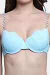 PrettyCat Lightly Padded UnderWired Sexy Plunge Bra With Pearls Strap - Light Blue — thumbnail 5
